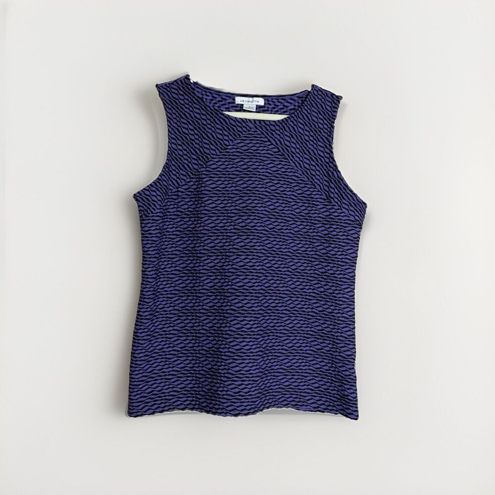 Liz Claiborne Womens Purple Black Geometric Knit Sleeveless Tank Top Size M